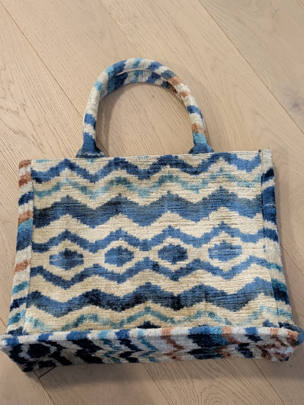 Textured Blue & Cream Wave Book Tote Bag - Women's Handbag
